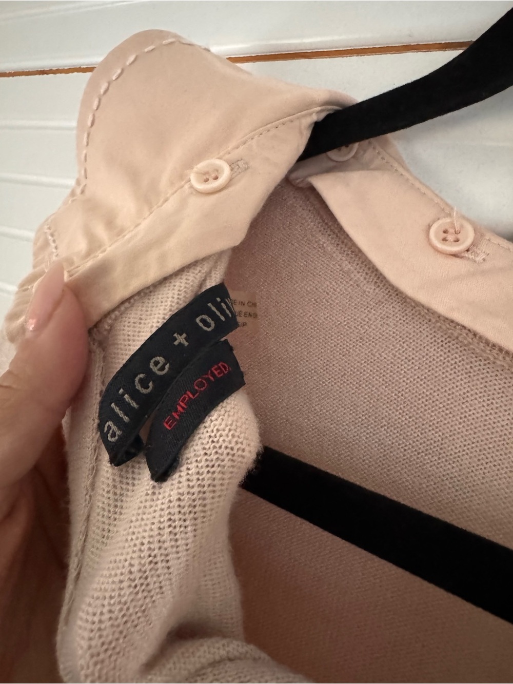 Alice and Olivia Porla Wool Long-Sleeve Collared Top - Light Pink - Picture 5 of 5